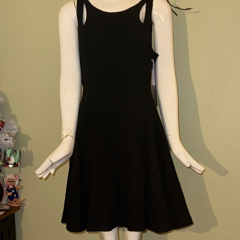 Vera Wang Black textured  Fit and Flare Mini Dress